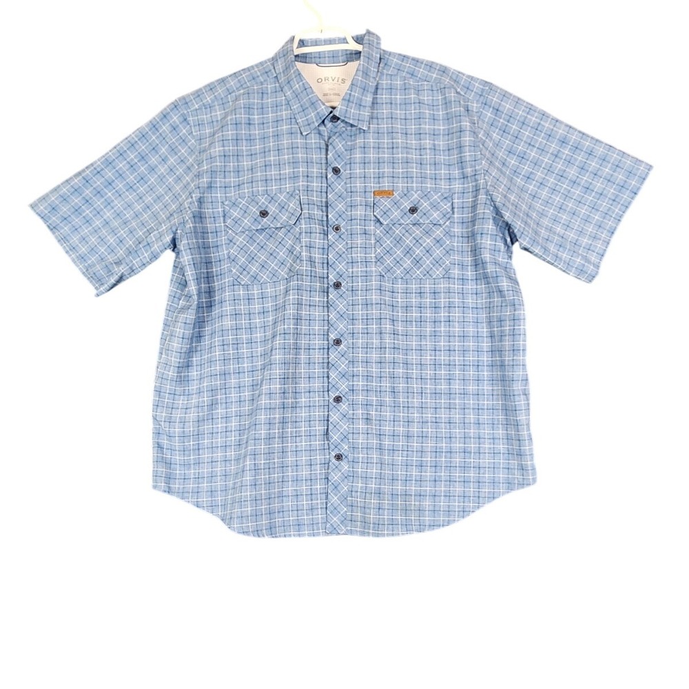 Orvis Classic Collection XXL Blue Plaid Short Sleeve Button Up Shirt